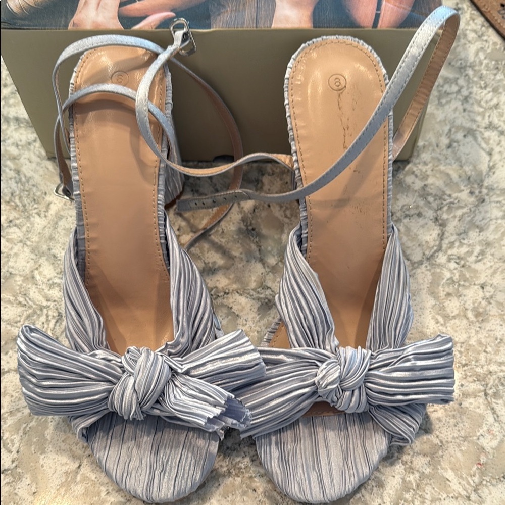 Striped Blue Gray Bow knot Sandals